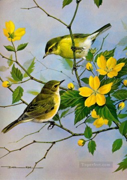 動物 Painting - 鳥と黄色い花